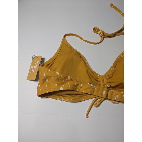 Kona Sol Bikini Yellow XL Cinched Front Dot Print Top Neck Tie Swimsuit Beach - Picture 7 of 11